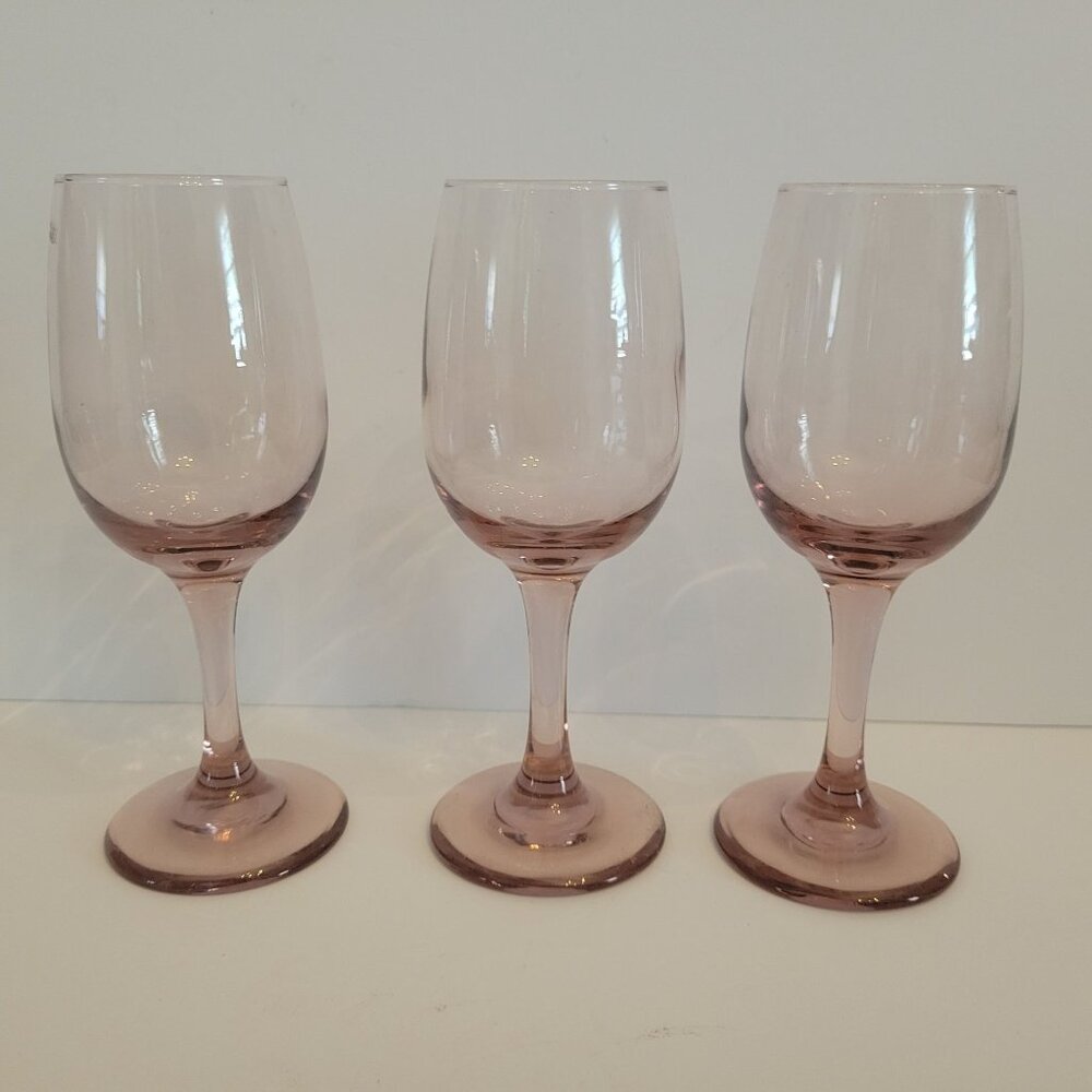 Set Of 3 Libbey Premier Vintage Pink Wine Glasses